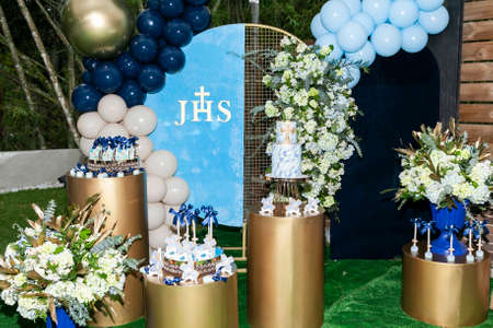 Tasty Decorated Cake For Social Event Reception; Birthday, Wedding Or Partyの写真素材