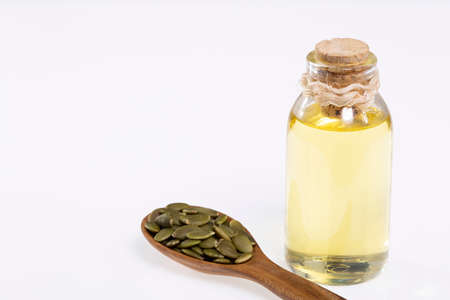 Organic Raw Shelled Pepitas And Pumpkin Seed Oilの写真素材