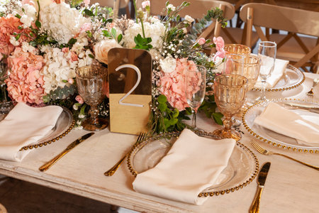 Reception Hall Decorated For Social Events - Table Settingsの写真素材