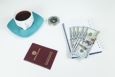 Travel Concept, Colombian Passport With Dollar Bills For Travel Abroad.の写真素材