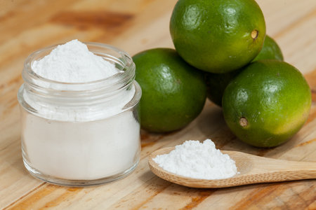 Baking Soda - Sodium Bicarbonate And Lemon, On Wooden Background.