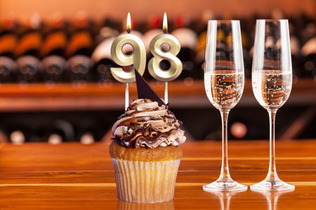 Cupcake With Number For Celebration Of Birthday Or Anniversary; Number 98.の写真素材