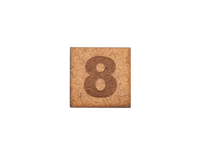 Number In Square Wooden Tiles - Number Eight, On White Background.