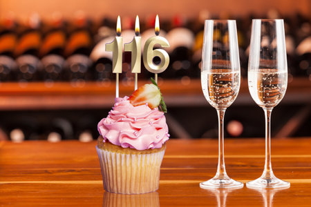 Cupcake With Number For Celebration Of Birthday Or Anniversary; Number 116.の写真素材