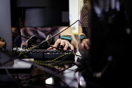 Man uses laptop for coding software