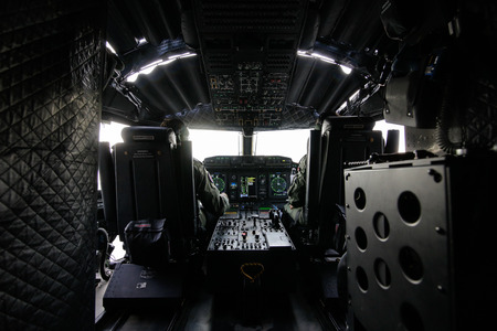 MIHAIL KOGALNICENU, ROMANIA - APRIL 27: Alenia C2-27J Spartan military aircraft pilots in cockpit, ...