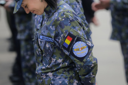 Romanian Air Force symbol on a female soldier uniformのeditorial素材