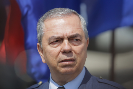 MIHAIL KOGALNICENU, ROMANIA - APRIL 27 Lieutenant General Ruben C. Garcia Servert, of the Spanish Airforce, takes part at a military ceremony held in eastern Romania, Friday, April 27, 2018. Lieutenant General Ruben C. Garcia Servert, of the Spanish Airfoのeditorial素材