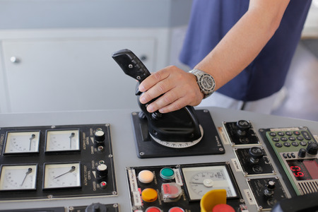 CONSTANTA, ROMANIA - MAY 19, 2018:  Tug boat control equipment in the captainâ€™s control cabin