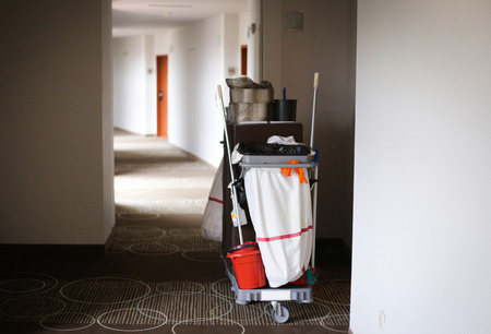 Maid trolley on the hallway of a luxury hotelの写真素材