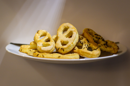 Close up of caraway pastries, pretzelsの写真素材