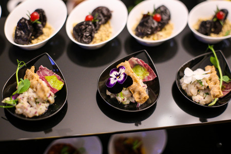 Details with fine dining appetisers made with Romanian traditional cuisine ingredientsの写真素材