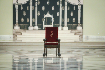 BUCHAREST, ROMANIA - November 26, 2018: Royal throne in the Throne Hall of the Royal Palace of Romania, in Bucharestのeditorial素材