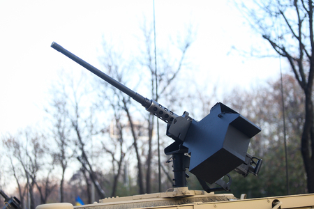 50 cal machine gun mounted on a Humvee military vehicleの写真素材