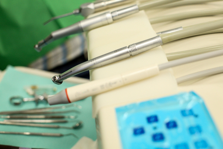 Details with stomatological medicine instruments at the dentistの写真素材