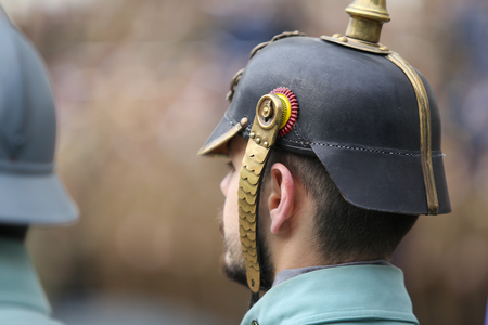 Bucharest, Romania - April 7, 2019: WWI reenactors take part at military ceremony.のeditorial素材