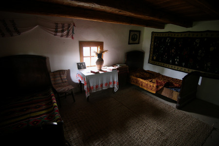 Scornicesti, Olt, Romania - May 01, 2019: Details with the house in which Nicolae Ceausescu, Romanian communist dictator, was born in 1918.のeditorial素材