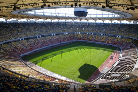 Bucharest, Romania - August 29, 2019: Overview of the National Arena Stadium in Bucharest on a sunny day.のeditorial素材