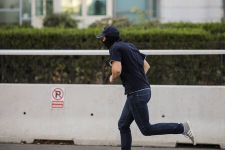 Bucharest, Romania - September 22, 2019: Agent from the counter-terrorism Brigade of the Romanian Intelligence Service takes part at a terrorism exercise (drill).のeditorial素材