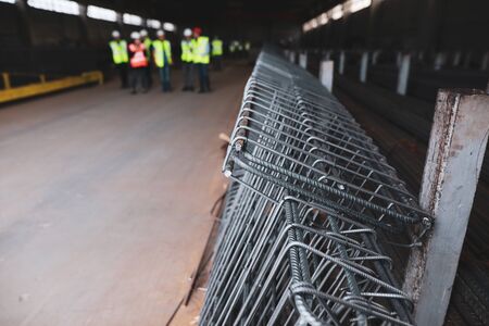 Shallow depth of field (selective focus) image with steel designed for reinforced concrete, in a...