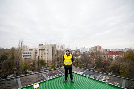 Bucharest, Romania - December 03, 2019: Man stands on the edge of the Bucharest Emergency University...