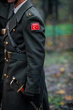 Shallow depth of field image (selective focus) with details of a full dress uniform of a Turkish...