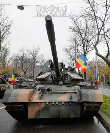 BUCHAREST, ROMANIA - December 1, 2019: TR 85 M1 âBizonulâ (The Bison) armored military heavy tank at Romanian National Day military paradeのeditorial素材