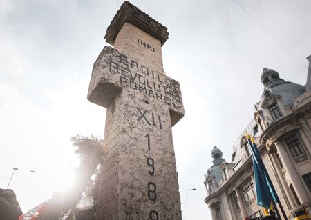Bucharest, Romania - December 21, 2019: University Square (Romanian: PiaÅ£a UniversitÄÅ£ii) or 21 December 1989 Square, in honor of those who died during the Romanian Revolution.のeditorial素材