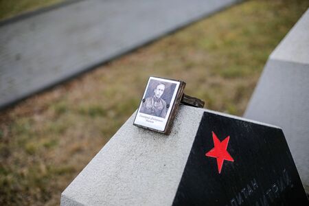 Bucharest, Romania - February 21, 2020: Graves in the Red Army Cemetery in Bucharest during a cold and rainy winter day.のeditorial素材