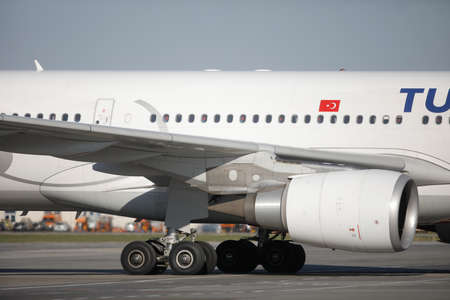 Otopeni, Romania - April 8, 2020: Turkish Airlines airplane on Henri Coanda International Airport.のeditorial素材