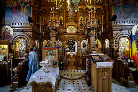 Bucharest, Romania - May 24, 2020: Interior of an Orthodox church.のeditorial素材