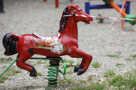 Bucharest, Romania - August 20, 2020: Toys from a playground in a park are being off limits due to the Covid-19 outbreak.のeditorial素材