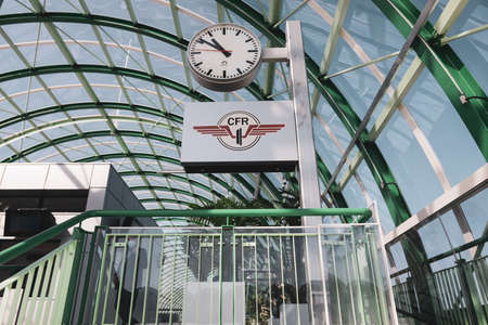 Otopeni, Romania - September 21, 2020: Details from the newly built train station at the Henri Coanda International Airport.のeditorial素材