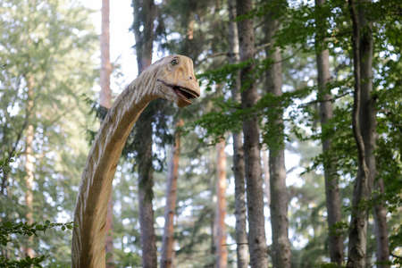 Rasnov, Romania - October 3, 2020: Details with a dinosaur model at an outdoors dino park in Romania.のeditorial素材