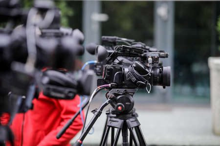 Bucharest, Romania - October 25, 2020: Shallow depth of field (selective focus) image with TV...