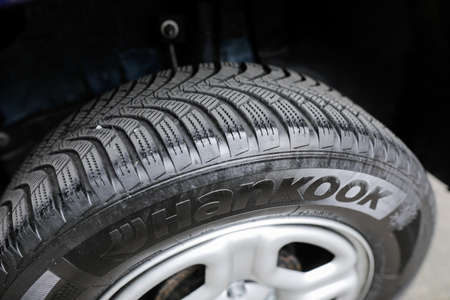 Bucharest, Romania - October 25, 2020: Hankook winter tyres on a car.