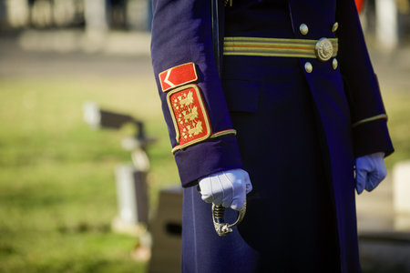 Bucharest, Romania - January 24, 2021: Details of the uniform of a Michael the Brave 30th Guards...