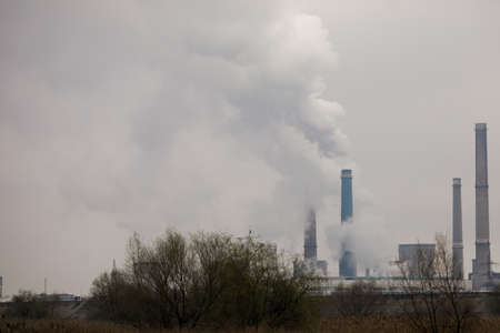 Thermal power station during a cold winter day in Bucharest.の写真素材