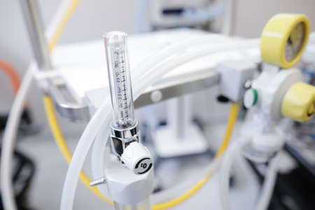 Bucharest, Romania - May 27, 2021: Shallow depth of field (selective focus) details with medical equipment in a newly built Emergency Unit (Emergency Room, ER) of a hospital.のeditorial素材