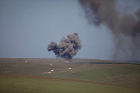 Smardan, Romania - May 11, 2021: Targets are hit by live artillery rounds at the Smardan firing...