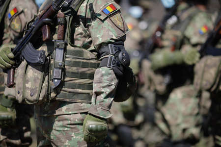 Smardan, Romania - May 11, 2021: Romanian soldiers take part in a joint military exercise in Smardan firing range, southeastern Romania.のeditorial素材