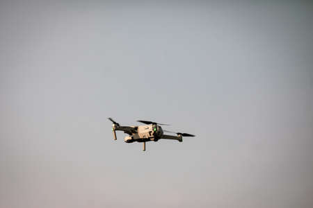 Bucharest, Romania - 6 November, 2021: A DJI drone in mid air.