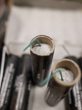 Shallow depth of field (selective focus) details with dangerous firecrackers used usually during the...