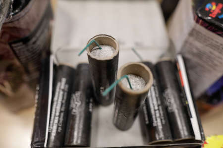 Shallow depth of field (selective focus) details with dangerous firecrackers used usually during the...