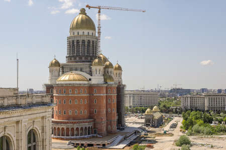 Bucharest, Romania - April 27, 2021: Construction site of â€œCatedrala Mantuirii Neamuluiâ€...