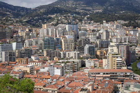 Monaco - April 19, 2022: Overview with the Monaco city and port during a spring sunny day.