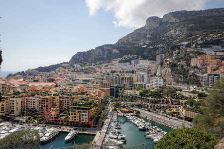 Monaco - April 19, 2022: Overview with the Monaco city and port during a spring sunny day.のeditorial素材
