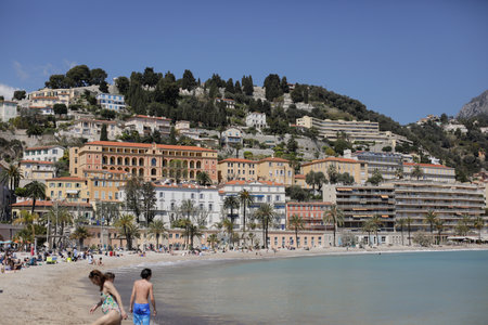 Menton, France - April 17, 2022: Details from the sea town of Menton on the French riviera during a sunny spring day.のeditorial素材