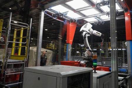 Bucharest, Romania - November 7, 2022: Automated robot in an e-commerce and delivery company.