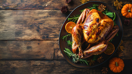 Shallow depth of field (selective focus) image with a tasty Thanksgiving day roasted turkey. Generative AIの素材